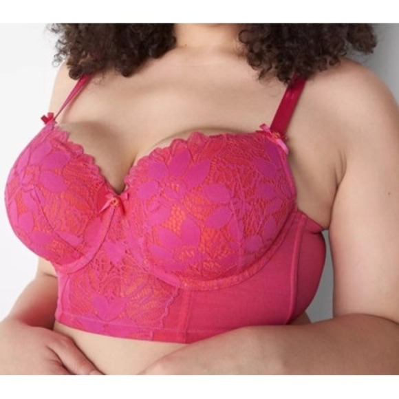 Cacique Other - Cacique Pink Orange Floral Lace Longline Boost Balconette Bra 46C Underwire